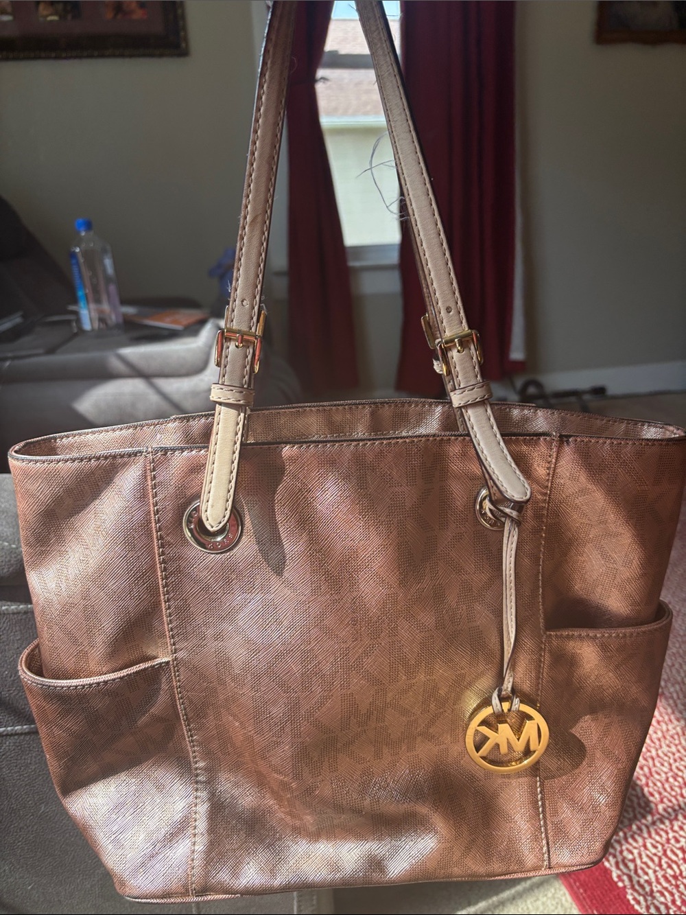 MK-Inspired Brown Tote Bag with Gold Accent